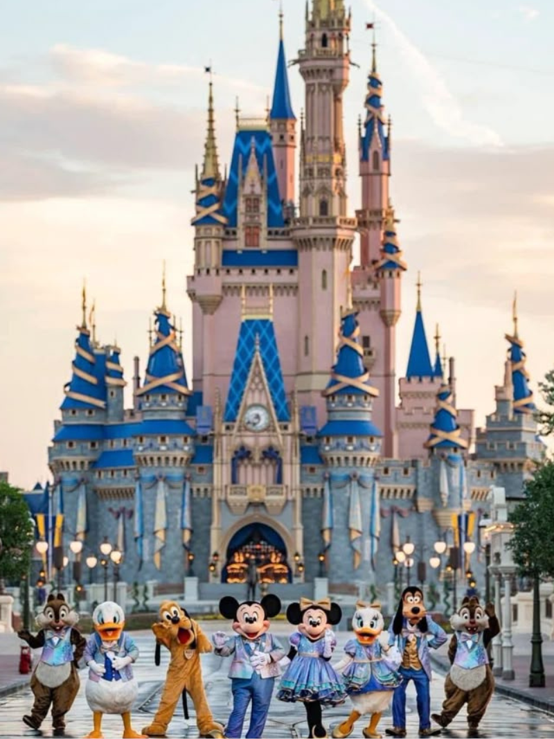 a castle with a pond in front of it